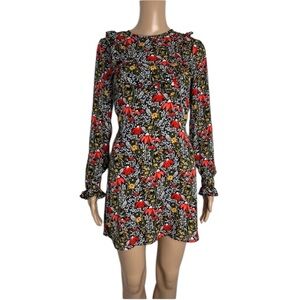 TopShop Floral Print Ruffle Long Sleeve Boho Retro Mod Style Mini Dress